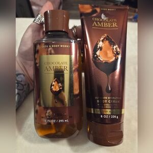 Bath & Body Works Chocolate Amber Body Wash and Body Cream